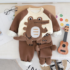 SSX220824-133 طقم شتوي تقيل مبطن فرو بالكامل قطعتين ( بلوزة + بنطلون)