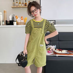 RM150424-15 طقم بناتي صيفي قطعتين ( بلوزة + افرهول)