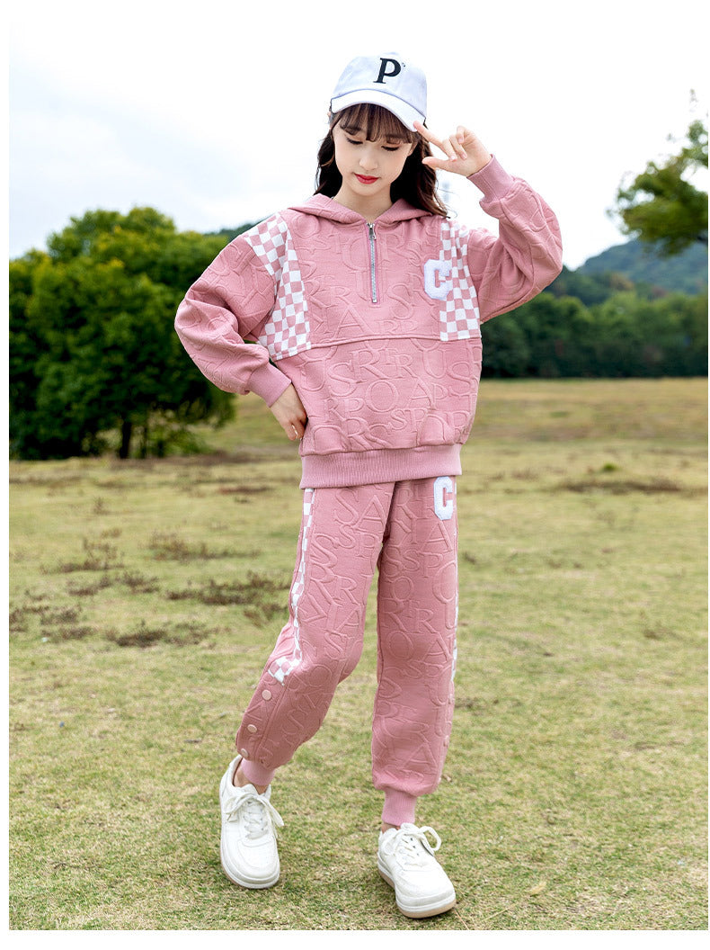 RM090424-6 بدلة رياضية تريننج قطن بناتي قطعتين ( بلوزة + بنطلون) رسومات بارزة خامة ممتازة