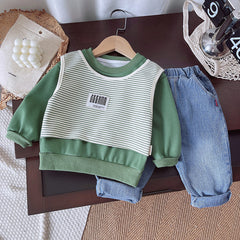 SSX220824-125 طقم جينز ولادي قطعتين ( بلوزة + بنطلون جينز) خريفي ربيعي