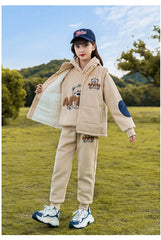 HBC040924-8 طقم بناتي شتوي مبطن فرو بالكامل 3 قطع ( بلوزة + فست + بنطلون)