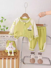 SSN040924-56 طقم بناتي ربيعي خريفي قطن تقيل 3 قطع ( جكيت + بنطلون + حقيبة)