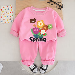 SSN040924-18 طقم بناتي ربيعي خريفي قطن دافي قطعتين ( بلوزة + بنطلون)