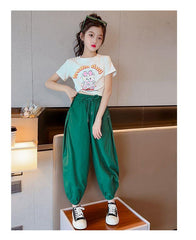 FU14042024-24 طقم بناتي صيفي قطعتين ( بلوزة + بنطلون)