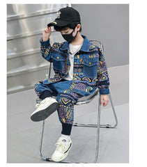 RM1227-22 طقم جينز ولادي مميز بجي قطعتين ( جكيت+ بنطلون)