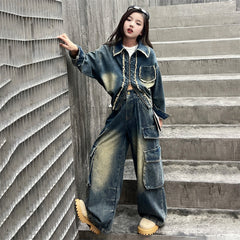 WZH191124-12 طقم جينز قطعتين ( جكيت + بنطلون)