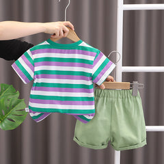 SSX220824-9 طقم ولادي قطعتين ( بلوزة قطنية + شورت ) توب كوليتي