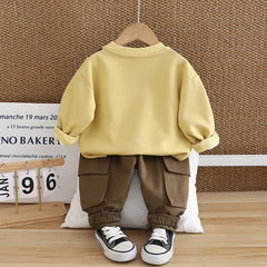 SSX220824-112 طقم ولادي خريفي ربيعي قطعتين ( بلوز قطنية + بنطلون كتان)