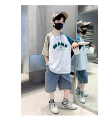 FU14042024-60 طقم ولادي صيفي قطعتين ( بلوزة + بنطلون)