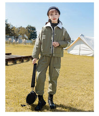 HBC040924-2 طقم بناتي شتوي مبطن فرو بالكامل قطعتين ( جكيت + بنطلون )