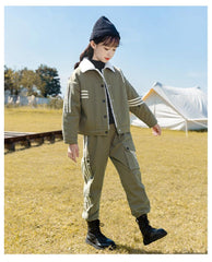 HBC040924-2 طقم بناتي شتوي مبطن فرو بالكامل قطعتين ( جكيت + بنطلون )