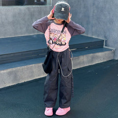 RM171223-40 طقم بناتي ( بلوزة قطنية + بنطلون كتان)