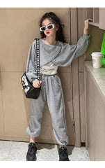 AO0508-137 طقم سبورت بناتي قطني 3 قطع بتصميم عصري مميز وخامة ممتازة