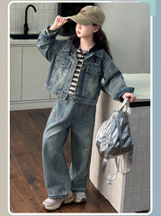 WZH191124-10 طقم جينز قطعتين (جكيت + بنطلون )