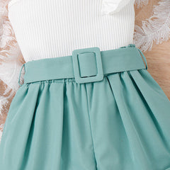 EU120424-28 طقم بناتي 3 قطع ( بلوزة + شورت + طاقية)