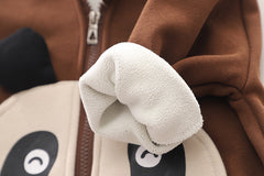 SSX220824-22 طقم باندا ولادي شتوي تقيل مبطن فرو بالكامل قطعتين ( جكيت + بنطلون)