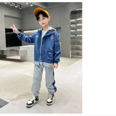 WZ261124-12 بدلة ولادي قطن مع ستان قطعتين ( جكيت + بنطلون ) ربيعي صيفي خريفي