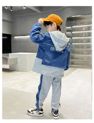 WZ261124-12 بدلة ولادي قطن مع ستان قطعتين ( جكيت + بنطلون ) ربيعي صيفي خريفي