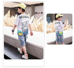 FU14042024-51 طقم ولادي صيفي جينز قطعتين ( بلوزة + بنطلون)