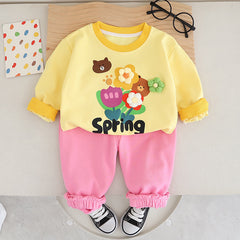 SSN040924-18 طقم بناتي ربيعي خريفي قطن دافي قطعتين ( بلوزة + بنطلون)