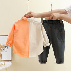 RM0608-11 طقم ولادي قطعتين ( قميص + بنطلون جينز )