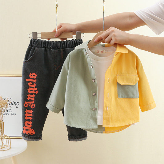 RM0608-11 طقم ولادي قطعتين ( قميص + بنطلون جينز )