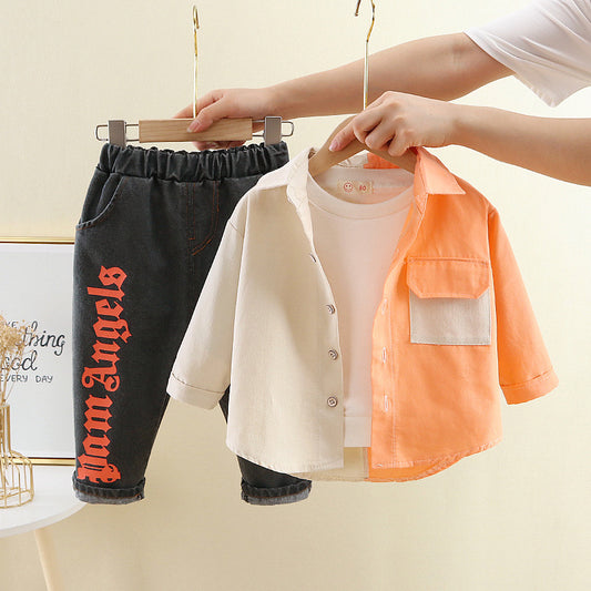 RM0608-11 طقم ولادي قطعتين ( قميص + بنطلون جينز )