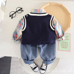 RM0608-12 طقم ولادي 3 قطع ( قميص + فست صوف + بنطلون جينز )