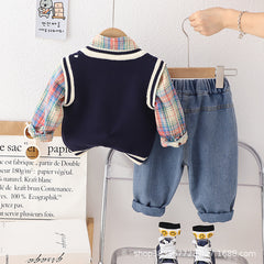 RM0608-12 طقم ولادي 3 قطع ( قميص + فست صوف + بنطلون جينز )