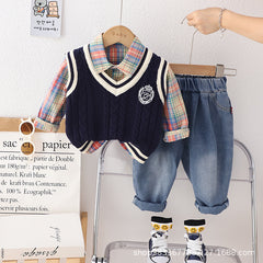 RM0608-12 طقم ولادي 3 قطع ( قميص + فست صوف + بنطلون جينز )