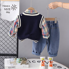 RM0608-12 طقم ولادي 3 قطع ( قميص + فست صوف + بنطلون جينز )