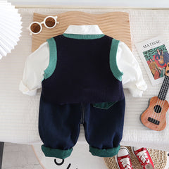 RM0608-18 طقم ولادي 3 قطع ( قميص + فست صوف + بنطلون جينز )