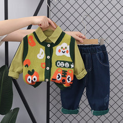 RM0608-18 طقم ولادي 3 قطع ( قميص + فست صوف + بنطلون جينز )