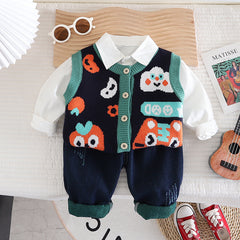 RM0608-18 طقم ولادي 3 قطع ( قميص + فست صوف + بنطلون جينز )