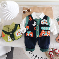 RM0608-18 طقم ولادي 3 قطع ( قميص + فست صوف + بنطلون جينز )