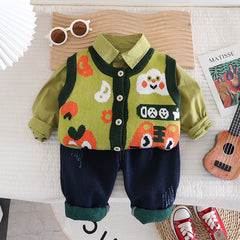 RM0608-18 طقم ولادي 3 قطع ( قميص + فست صوف + بنطلون جينز )