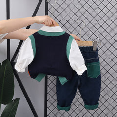 RM0608-18 طقم ولادي 3 قطع ( قميص + فست صوف + بنطلون جينز )