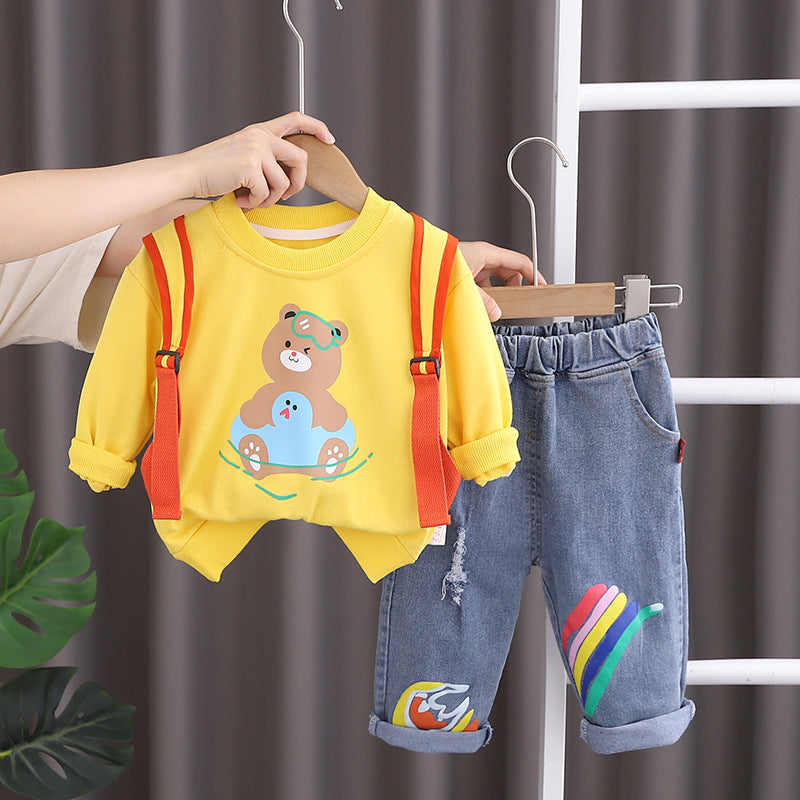 RM0608-24 طقم دبدوب قطعتين ( بلوزة + بنطلون جينز)