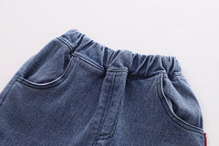 RM0608-28 طقم دورايمون ولادي 3 قطع ( قميص مصوف + فست صوف + بنطلون جينز ناعم )