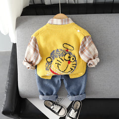 RM0608-28 طقم دورايمون ولادي 3 قطع ( قميص مصوف + فست صوف + بنطلون جينز ناعم )