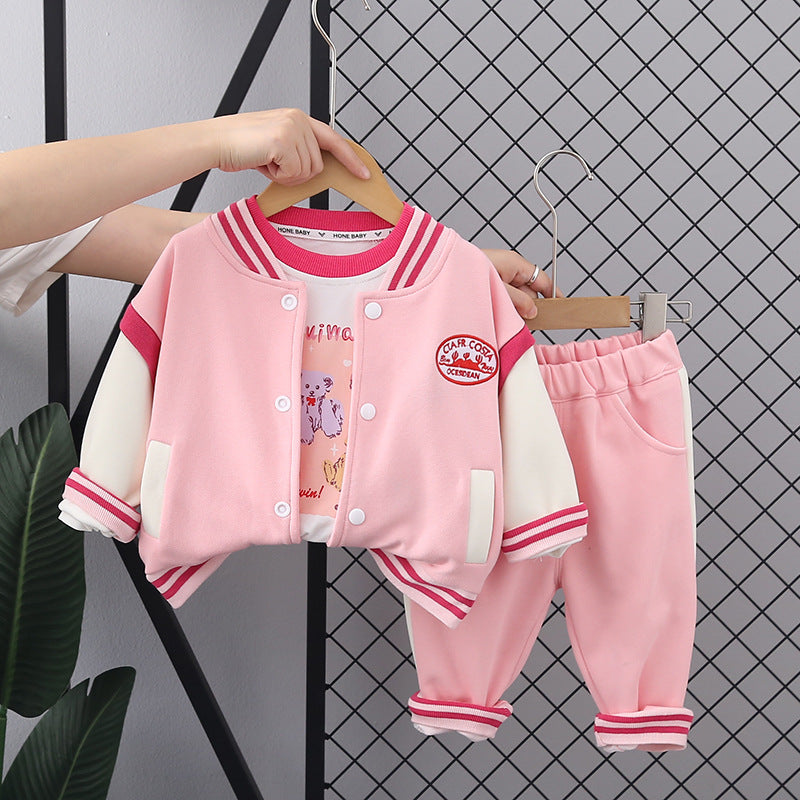 RM0608-32 طقم قطني ولادي 3 قطع ( بلوزة + جكيت + بنطلون)