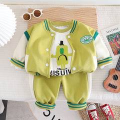 RM0608-32 طقم قطني ولادي 3 قطع ( بلوزة + جكيت + بنطلون)