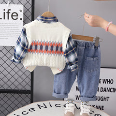 RM0608-4 طقم ولادي 3 قطع ( قميص + فست صوف + بنطلون جينز )