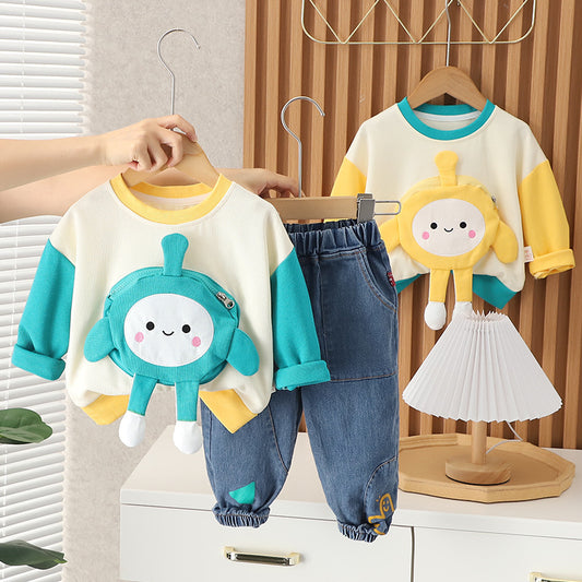 RM0608-9 طقم ولادي قطعتين ( بلوزة قطنية + بنطلون جينز )