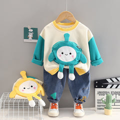 RM0608-9 طقم ولادي قطعتين ( بلوزة قطنية + بنطلون جينز )