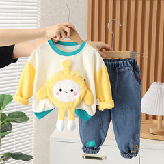 RM0608-9 طقم ولادي قطعتين ( بلوزة قطنية + بنطلون جينز )