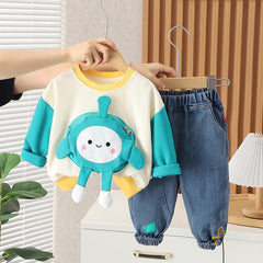 RM0608-9 طقم ولادي قطعتين ( بلوزة قطنية + بنطلون جينز )