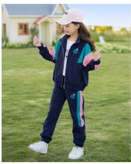 RM090424-14 طقم رياضة سبورت قطني بناتي قطعتين ( جكيت + بنطلون )