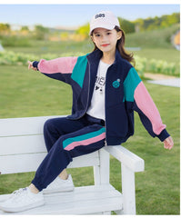 RM090424-14 طقم رياضة سبورت قطني بناتي قطعتين ( جكيت + بنطلون )