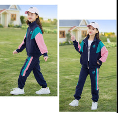 RM090424-14 طقم رياضة سبورت قطني بناتي قطعتين ( جكيت + بنطلون )